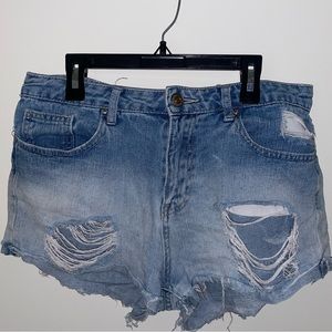 Distressed jean shorts